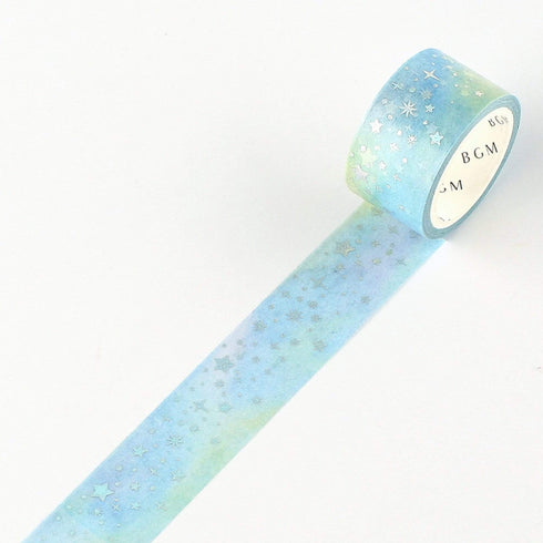 BGM Macaroon Galaxy Light Blue Star GOLD FOIL Washi Tape