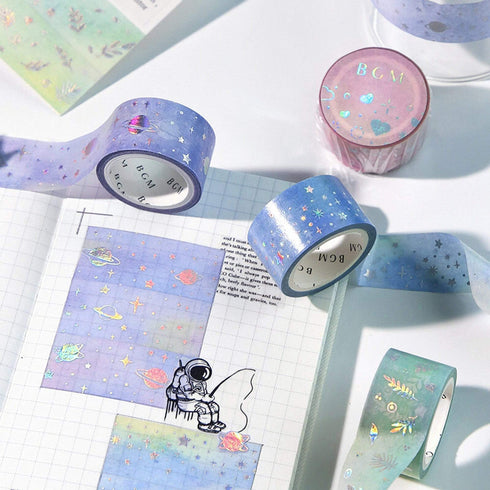 BGM Macaroon Galaxy Light Blue Star GOLD FOIL Washi Tape