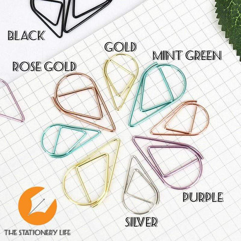 Gold Set Water Drop Tear Drop Teardrop Paper Clips - Three Sizes!