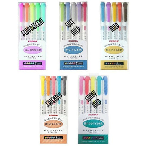 Zebra Mildliner BRIGHT FLUORESCENT Mildliner Set of 5 | Pink Package WKT7-5C-N