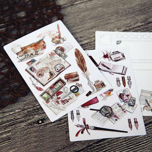 Fountain Pen Quill Ink Retro Steampunk Antique Typewriter Watercolor Ephemera Postcards