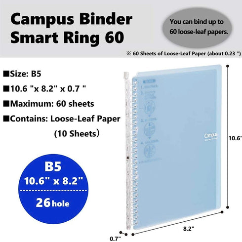 Kokuyo B5 Campus DARK PINK B5 Smart Ring Binder Notebook Sp706 26 Rings "Lay Flat" | 60 Sheets