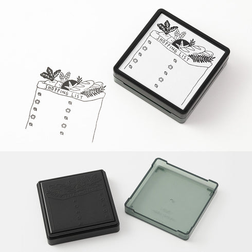 Midori Square Paintable Stamp Re-Inkable Self-Inking Stamp | SHOPPING LIST Orange Package