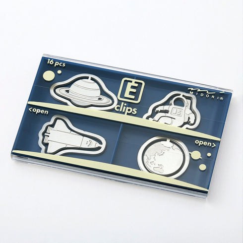 MIDORI E-Clip Etching Clip Planet Outer Space Astronaut Paper Clips