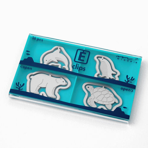 MIDORI E-Clip Etching Clip Aquarium Dolphin Sea Turtle Penguin Polar Bear Paper Clip