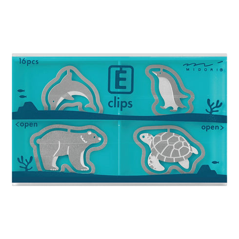 MIDORI E-Clip Etching Clip Aquarium Dolphin Sea Turtle Penguin Polar Bear Paper Clip