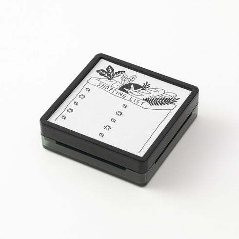 Midori Square Paintable Stamp Re-Inkable Self-Inking Stamp | SHOPPING LIST Orange Package