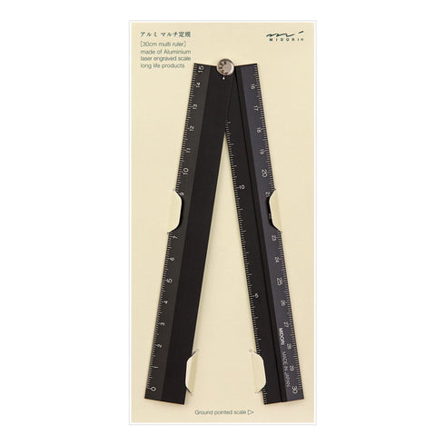 Midori Aluminum FOLDING Multi Ruler with Angle Measurements 30cm | Black