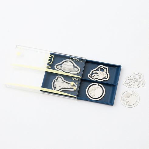 MIDORI E-Clip Etching Clip Planet Outer Space Astronaut Paper Clips