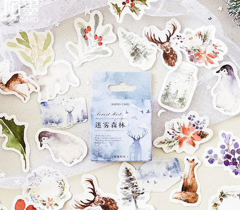 Premium Die-Cut Forest Mist Forest Animals Deer Wreath Mason Jar Stickers