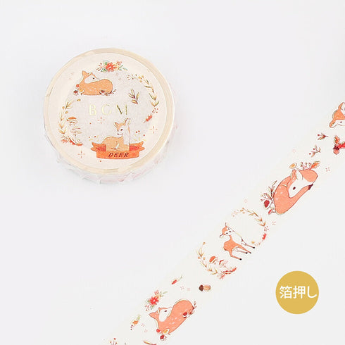 BGM Deer Fawn Wildlife Forest GOLD FOIL Washi Tape