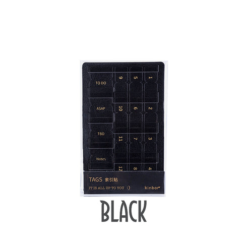 Kimbor Vegan Leather BLACK Index Tabs Monthly Index Tabs Weekly Index Tabs Daily Index Tabs Self-Adhesive Tabs Planner