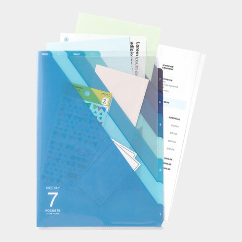 Midori MD A4 7 Pocket BLUE Stripe Clear Folder