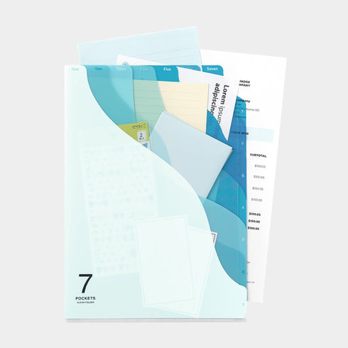 Midori MD A4 7 Pocket BLUE Wave Clear Folder