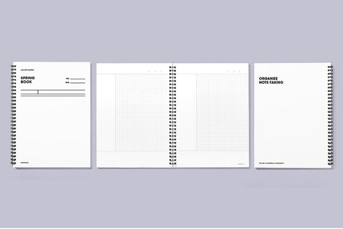 MOTEMOTE White SPRING Book Notebook Cornell Ruled 5mm Grid 100 Pages | 258mm x 158mm- USA Located!