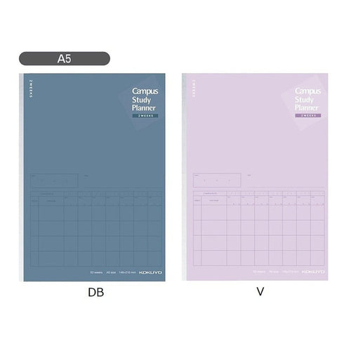 Kokuyo A5 Campus DARK Blue TWO WEEKS Undated Study Planner Notebook | 26 Sheets Eco-Friendly Wood-Free Paper Y82LT