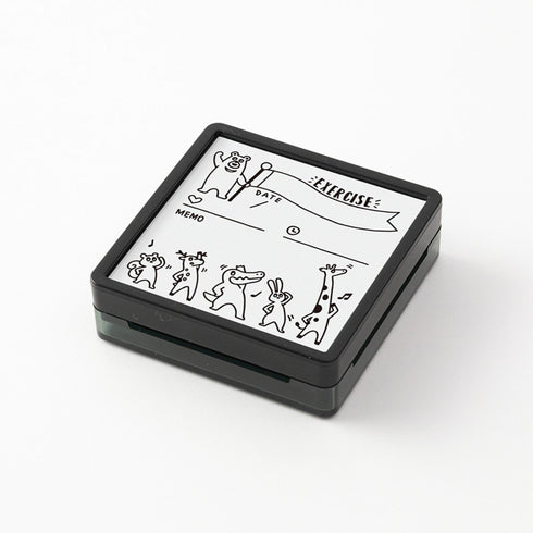 Midori Square Paintable Stamp Re-Inkable Self-Inking Stamp | EXERCISE TRACKER HEALTH Tracker Yellow Package
