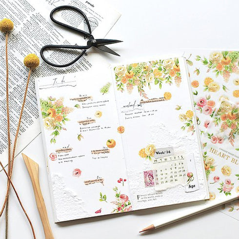 MU Lifestyle Print-On Stickers Rub-On Stickers Transfer Stickers Translucent Stickers 172 | Heart Bloom Orange Flowers Peach Flowers Bouquet