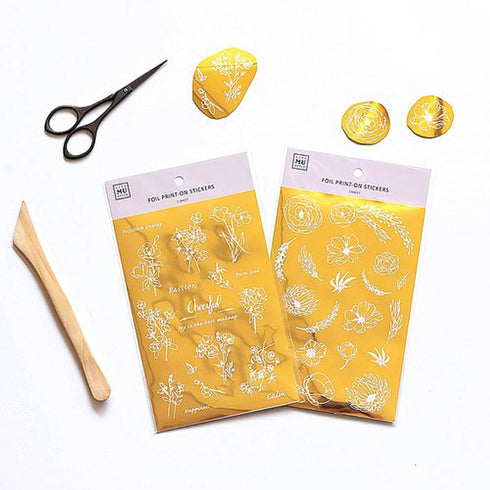 MU Lifestyle Print-On Stickers Rub-On Stickers Transfer Stickers GOLD FOIL Stickers 04 | Individual Gold Foil Flowers Lotus Rose Branch