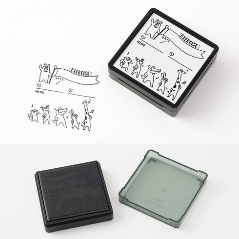 Midori Square Paintable Stamp Re-Inkable Self-Inking Stamp | EXERCISE TRACKER HEALTH Tracker Yellow Package