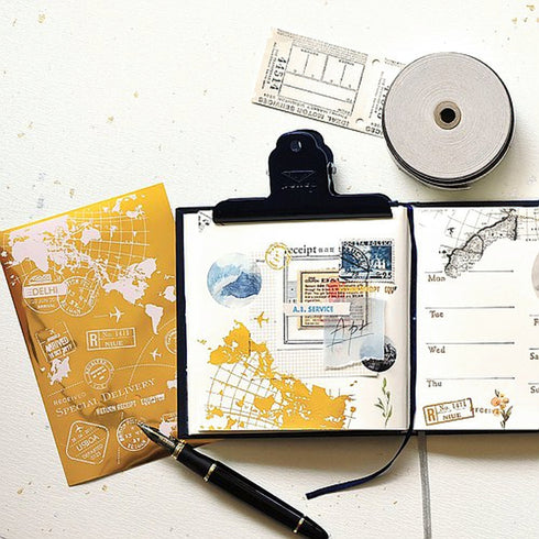 MU Lifestyle Print-On Stickers Rub-On Stickers Transfer Stickers GOLD FOIL Stickers 06 | Globe Travel Delivery Train TIcket
