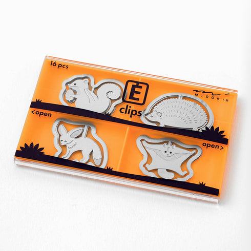 MIDORI E-Clip Etching Clip WILDLIFE Chipmunk Hedgehog Fennec Fox Flying Squirrel Small Animal Paper Clips
