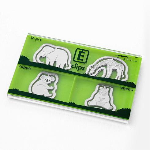 MIDORI E-Clip Etching Clip ZOO Elephant Koala Bear Giraffe Panda Bear Paper Clips