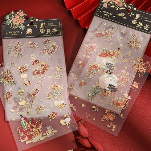 Vientiane BLACK LOTUS Gold Foil Crane Mountain Metallic Foil Stickers PVC Sticker Clear Sticker 2 Sheets | 148mm X 103mm