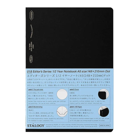 Stalogy A5 BLACK Editor's Series 1/2 Year Half Year DOT GRID Notebook Bullet Journal Bujo | S4151 96 Sheets 192 Pages