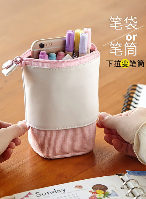 ANGOO PINK Retractable Standing Pen Case Pencil Case Retractable Case Storage Case Durable en Case | 185mm X 125mm X 85mm X 65mm