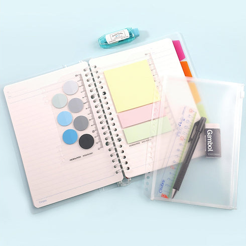 Kokuyo 2Way PINK Sticky Pads Loose Leaf Smart Ring Binder Spiral Notebook with Ruler Index Sticky Notes Planner Sticky | 20 Sheets WSG-RUT41