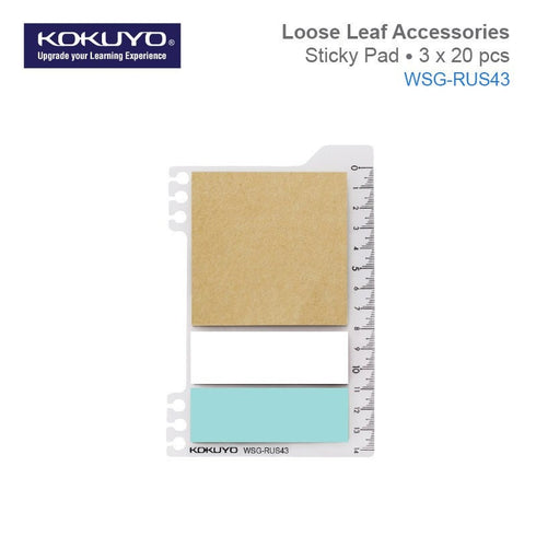 Kokuyo 2Way KRAFT & BLUE Sticky Pads Loose Leaf Smart Ring Binder Spiral Notebook Ruler Index Sticky Notes | 60 Sheets WSG-RUS43