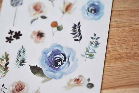 MU Lifestyle Print-On Stickers Rub-On Stickers Transfer Stickers Translucent Stickers 032 | Black Swan Blue Roses