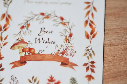 MU Lifestyle Print-On Stickers Rub-On Stickers Transfer Stickers Translucent Stickers 031 | Best Wishes Mushroom Fall Autumn Mabon