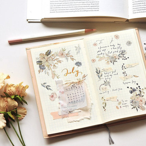 MU Lifestyle Print-On Stickers Rub-On Stickers Transfer Stickers Translucent Stickers 173 | Woodblock Flowers Sketch Flowers
