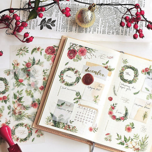 MU Lifestyle HOLIDAY CHRISTMAS Print-On Stickers Rub-On Stickers Transfer Stickers Translucent Stickers 1007 | Christmas Wreaths Holiday