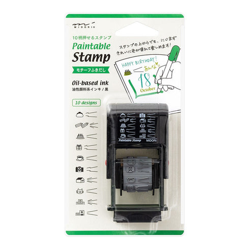 MIDORI Paintable Stamp Re-Inkable Self-Inking Stamp | Object Speech Bubbles Thought Bubbles Conversation Bubbles Green Package