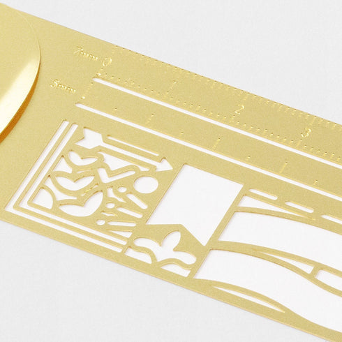 Midori CLIP RULER Art Deco Banner Bullets Stencil Template Bujo Template Metal Bookmark | Gold Card