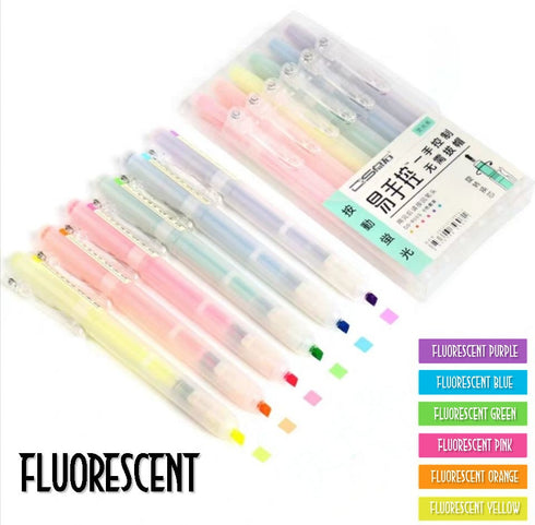 Dianshi RETRACTABLE MACAROON Color Highlighter Set Refillable Highlighter Set Eco Conscious Four Series Six Pen Set 24 Colors | DS-805S