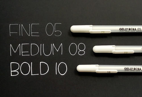 Sakura WHITE Gelly Roll 3 Pack 05 08 10 Fine Medium Bold Point Black Out Planning Black Paper Pens White Gel Pen