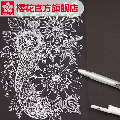 Sakura WHITE Gelly Roll 3 Pack 05 08 10 Fine Medium Bold Point Black Out Planning Black Paper Pens White Gel Pen