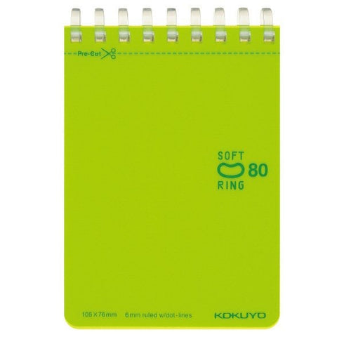 Kokuyo A7 GREEN Soft Ring Notebook 6mm Dotted Ruled Line Mini Type Reporter Style Notebook Flip Up Notebook | 80 Sheets SV378BT