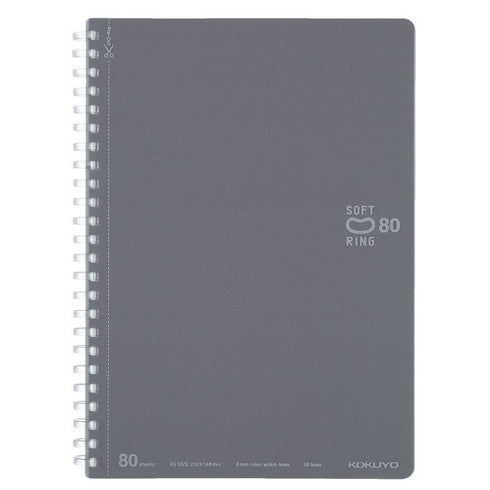 Kokuyo A5 Soft Ring GRAY Notebook Dotted Line 6 mm Rule | 80 Sheets SV338BT