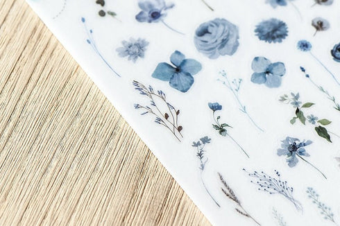 MU Lifestyle Print-On Stickers Rub -On Stickers Transfer Stickers Translucent Stickers 181 | Blue Flowers Foxes When Snow Melts