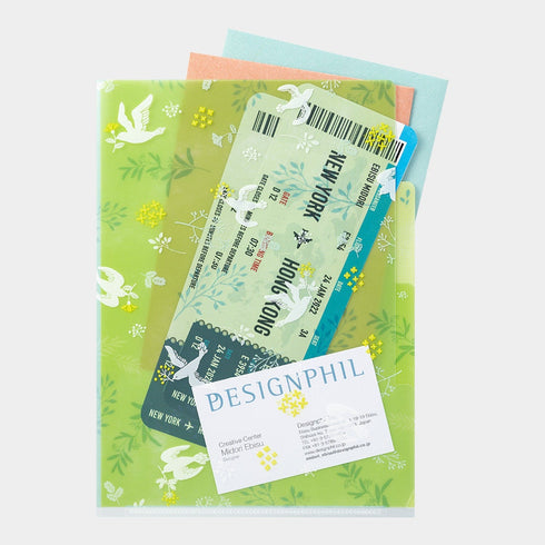 Midori A5 Peace LEAVES 3 Pocket Clear Folder MD Folder Water Resistant Folder | 220mm X160mm