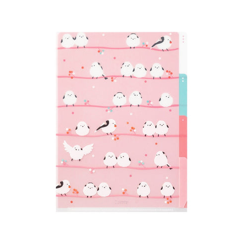 Midori A5 BIRDS White-Tailed Tits 3 Pocket Clear Folder MD Folder Water Resistant Folder | 220mm X160mm