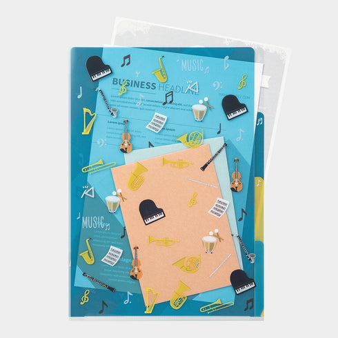 Midori A4 Musical INSTRUMENTS 3 Pocket Clear Folder MD Folder Water Resistant Folder | 310mm X 221mm
