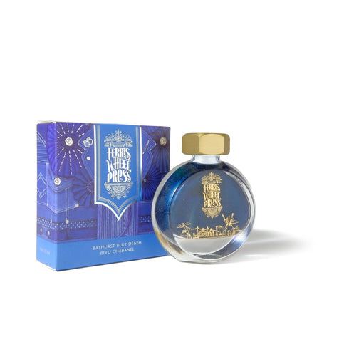 Ferris Wheel Press BATHURST Blue DENIM SHIMMER Fountain Pen Ink Fashion District Dip Pen Ink Calligraphy Ink Bottle Ink | 38ml