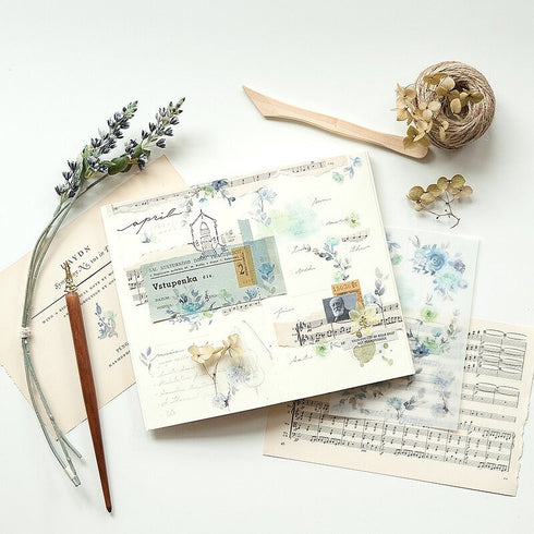 MU Lifestyle Print-On Stickers Rub -On Stickers Transfer Stickers Translucent Stickers 191 | Blue Roses Purple Roses Green Foliage