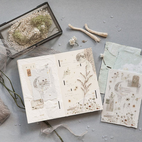 MU Lifestyle Print-On Stickers Rub-On Stickers Transfer Stickers Translucent Stickers 200 | Moon Dried Flowers Magic Majick